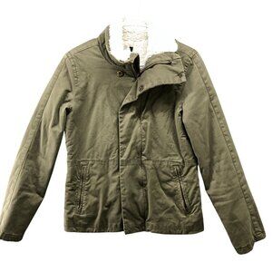 J. Crew Sherpa Lined Utility Jacket Womens 0 Army Green Mock Neck Winter